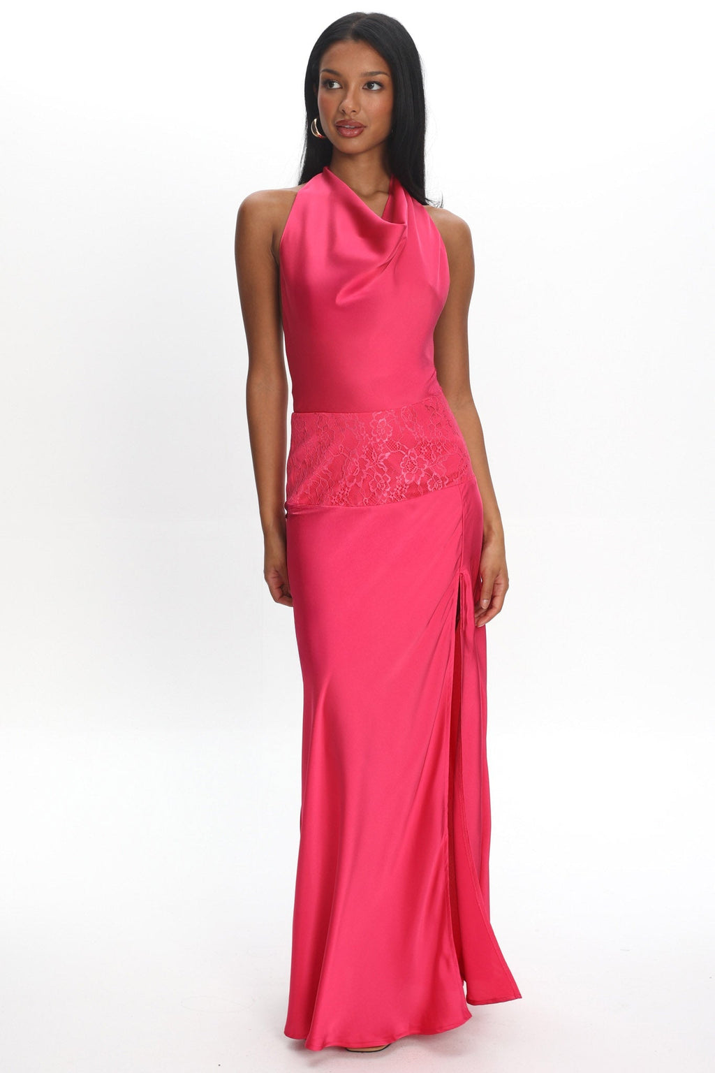 Renara Lace Waist Halter Maxi Dress Pink