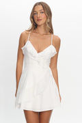 Clyde Wrap Ruffle Mini Dress White
