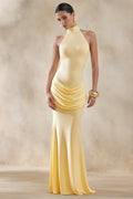 Daisy | Lemon Halter-Neck Maxi Dress With Draped-Detailing