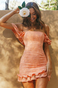 Verona Off-Shoulder Lace Overlay Mini Dress Orange