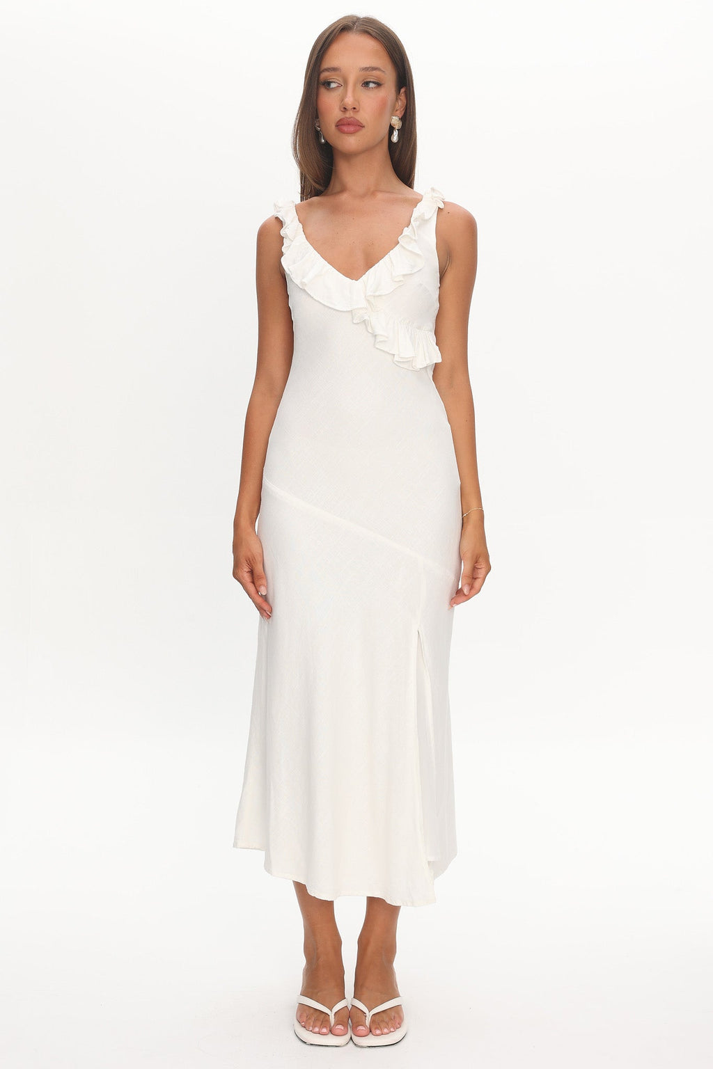 Alba Frill Trim Midi Dress White