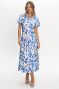 Kyrah Puff Sleeve Midi Dress Floral White