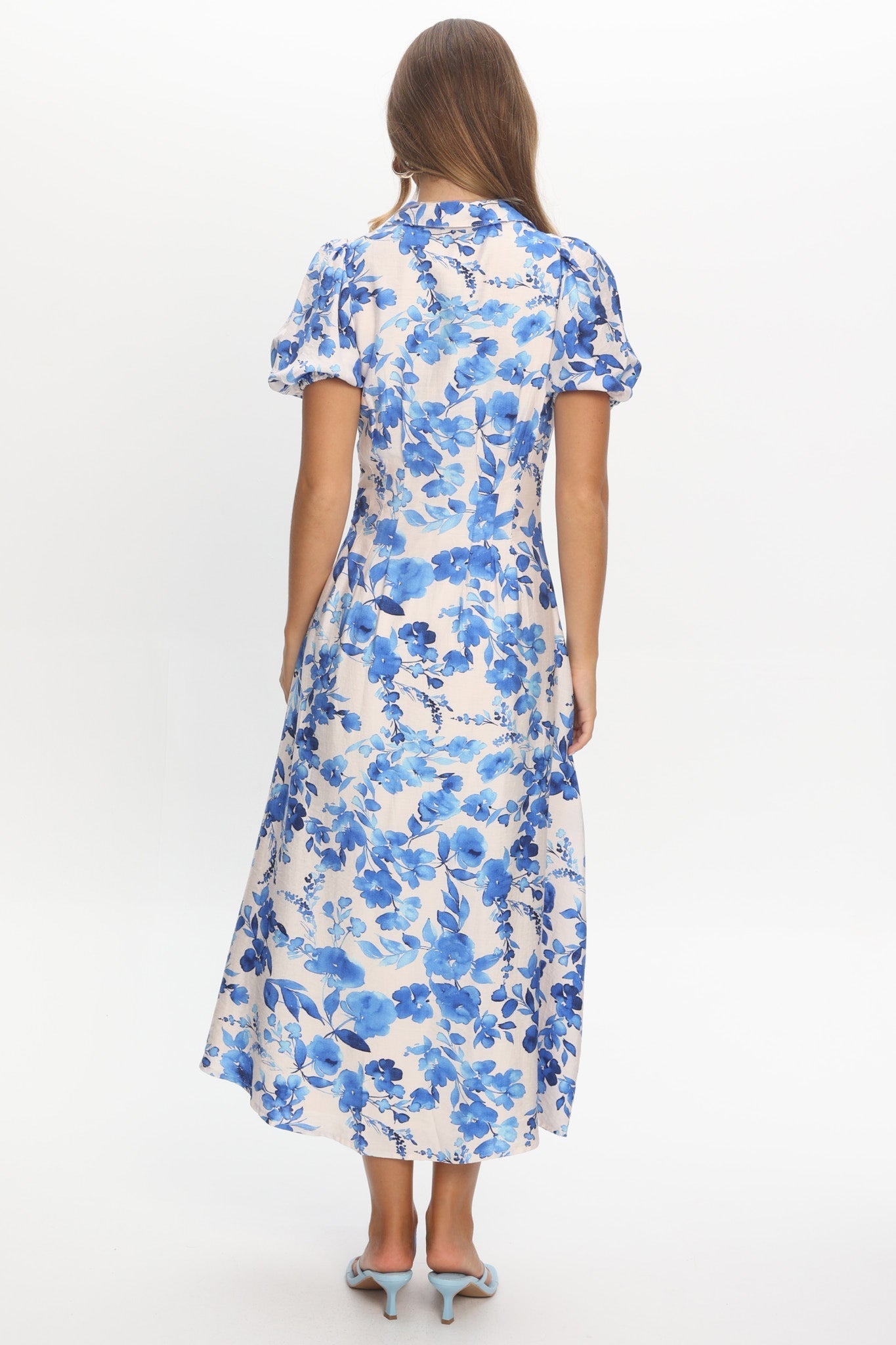 Kyrah Puff Sleeve Midi Dress Floral White