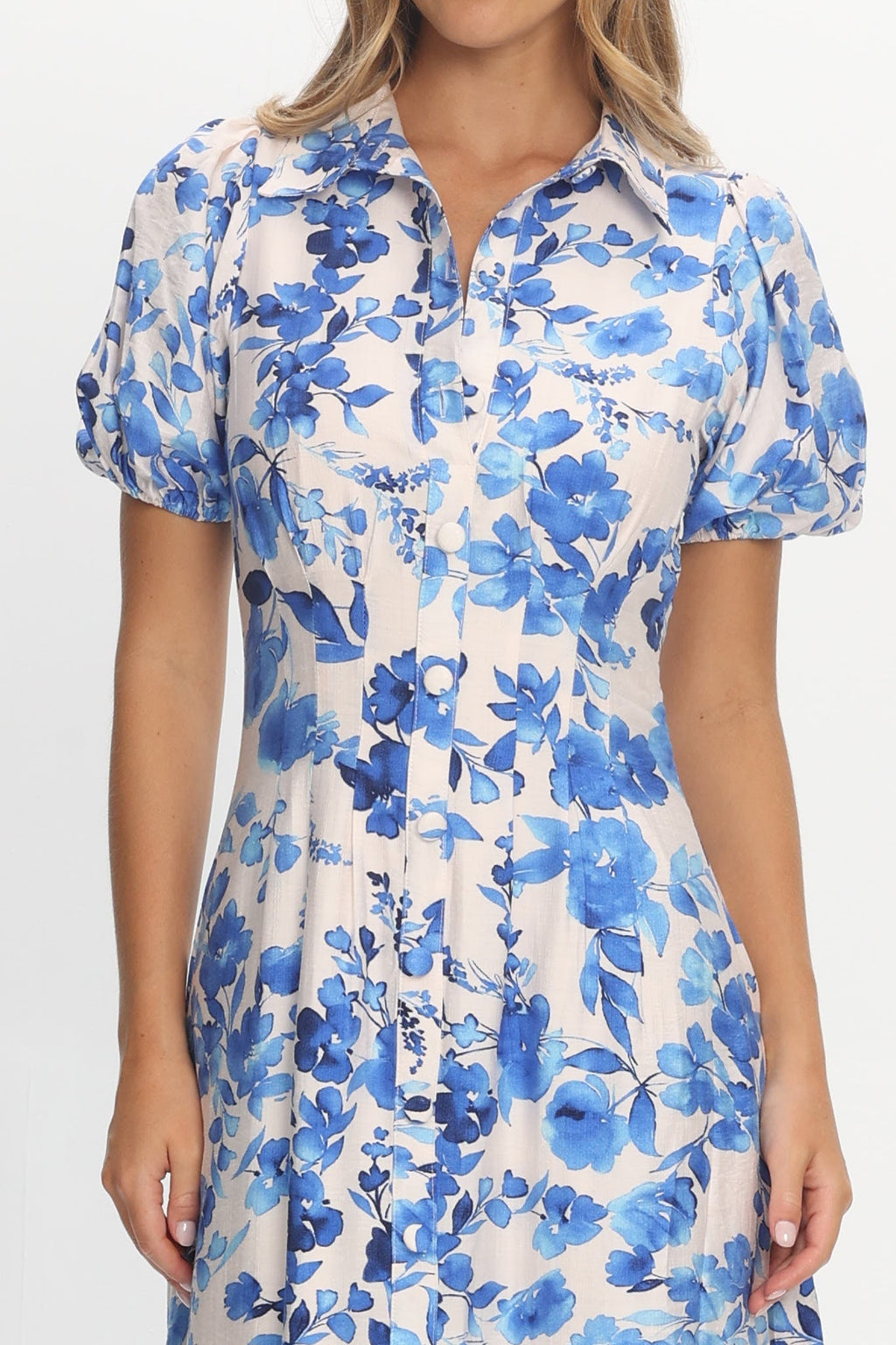 Kyrah Puff Sleeve Midi Dress Floral White