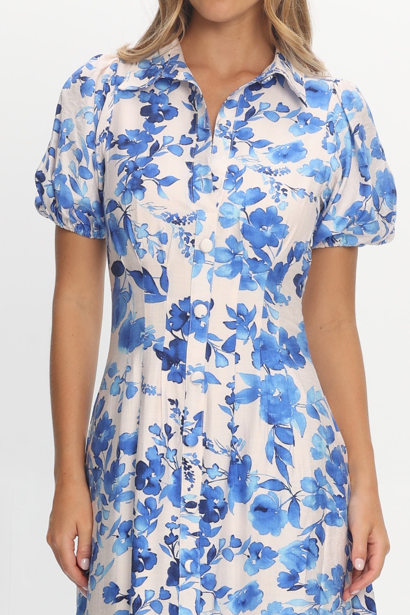 Kyrah Puff Sleeve Midi Dress Floral White