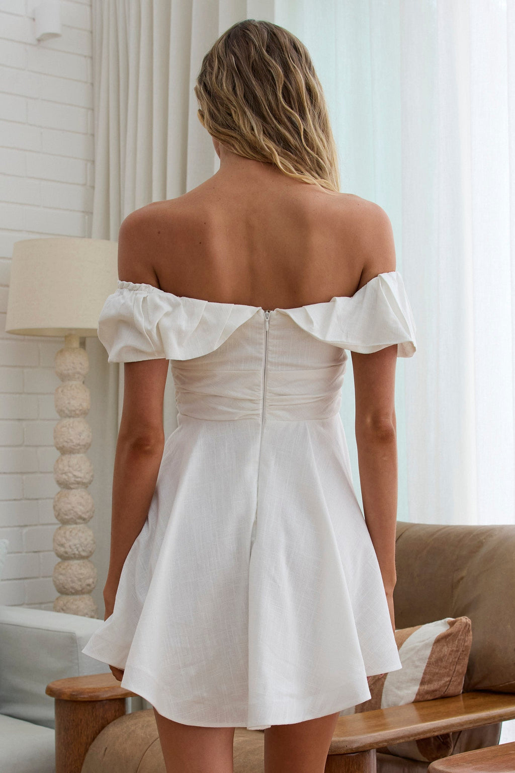Lillianne Off-Shoulder A-line Mini Dress White