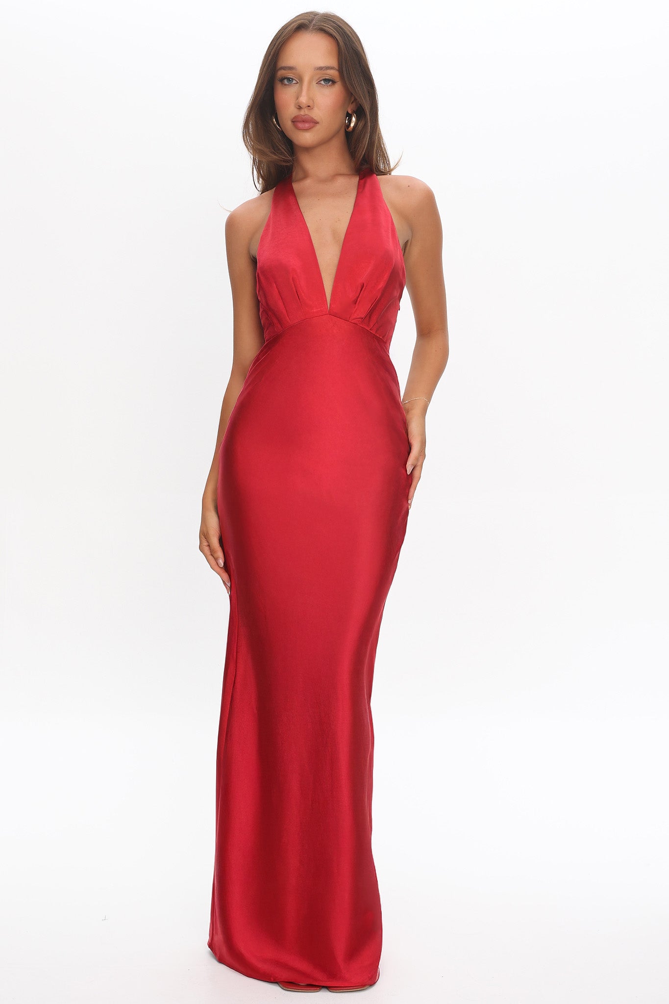 Of Your Dreams Rose Accent Halter Dress Red
