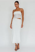 Lorely Ruched Bodice Midi Dress Vanilla