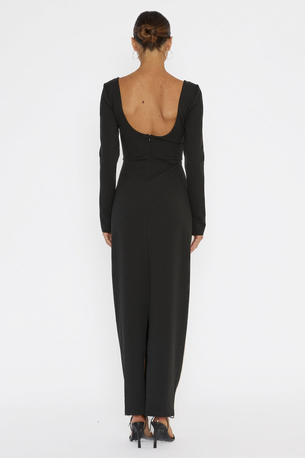 Shenae Long Sleeve Piping Midi Dress Black