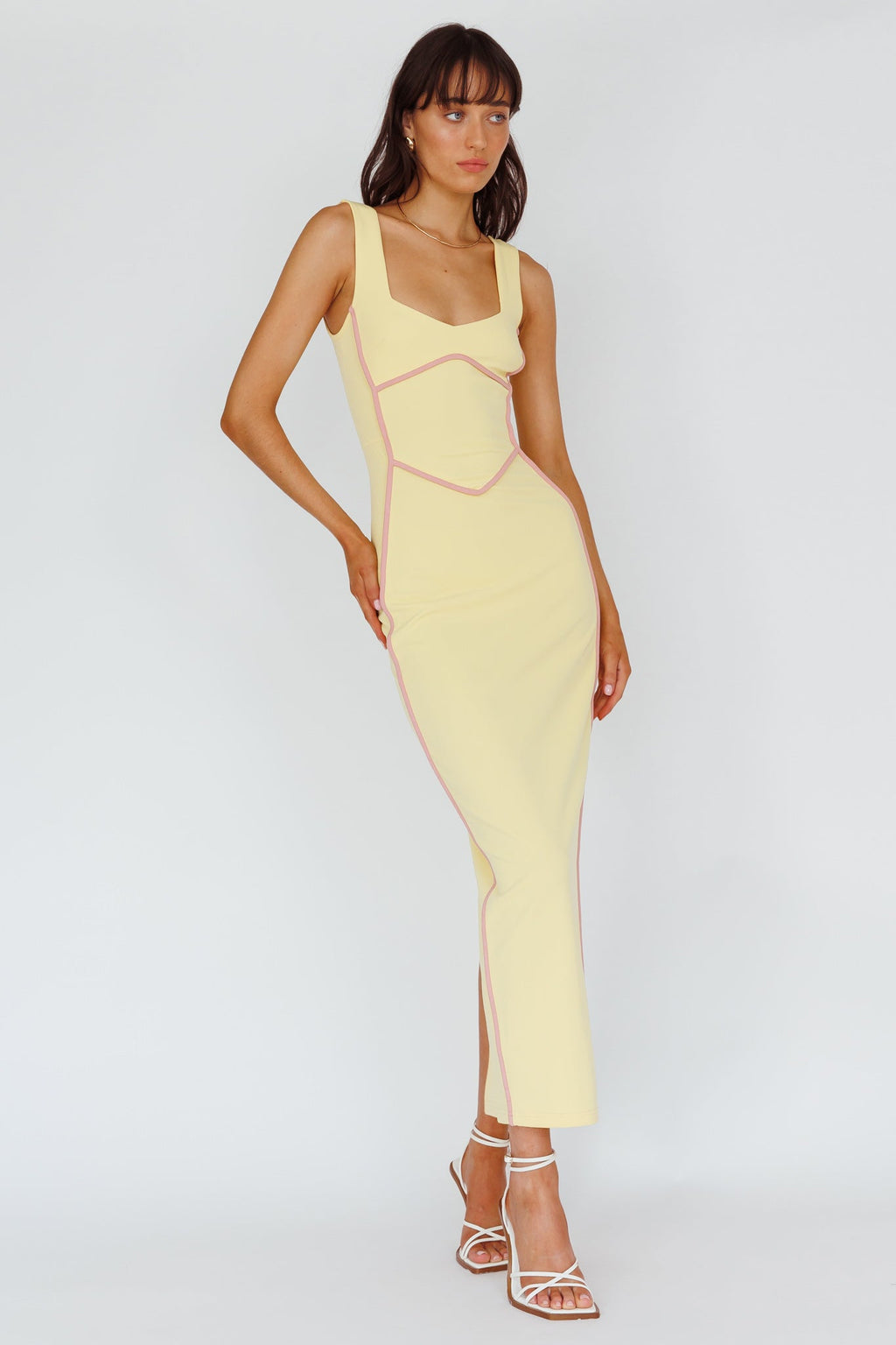 Shenae Piping Trim Maxi Dress Lemon