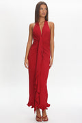 Ray Of Light Ruched Halterneck Maxi Dress Wine