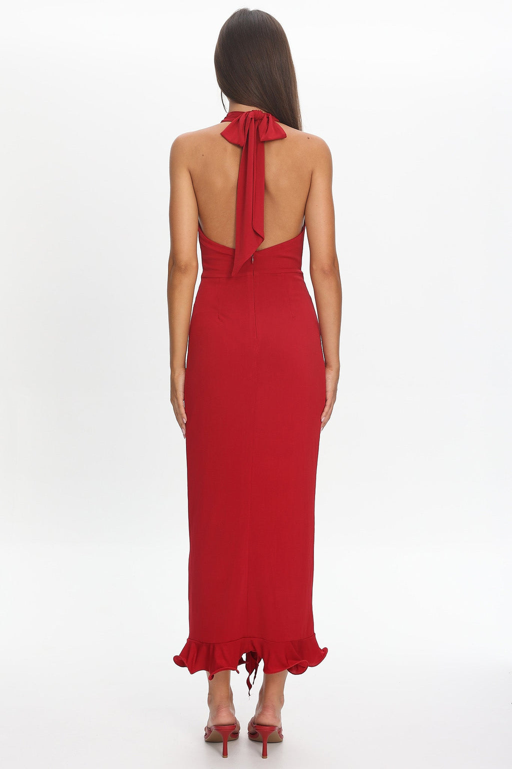Ray Of Light Ruched Halterneck Maxi Dress Wine