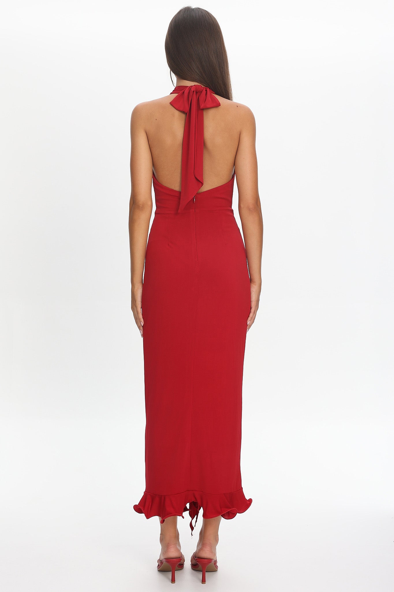 Ray Of Light Ruched Halterneck Maxi Dress Wine