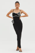 Griselda Flower Decoration Maxi Dress Black
