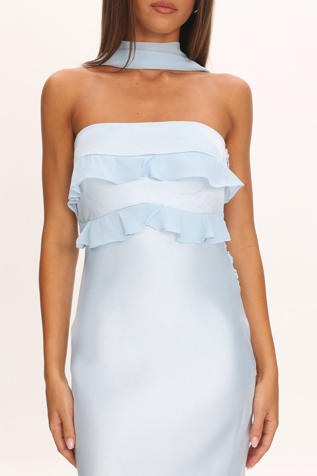 Damsel Reverse Halter Frill Trim Maxi Dress Baby Blue