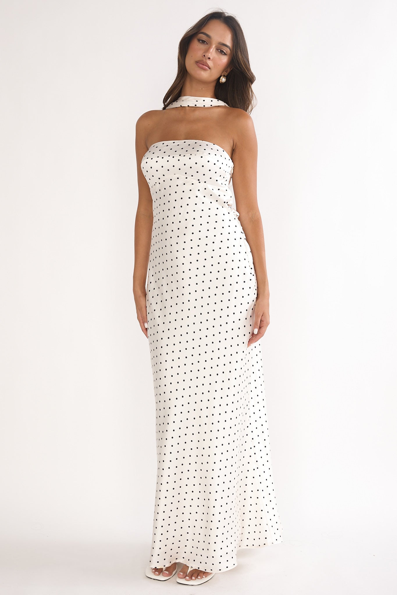 Damsel Reverse Halter Maxi Dress Polka Dot White