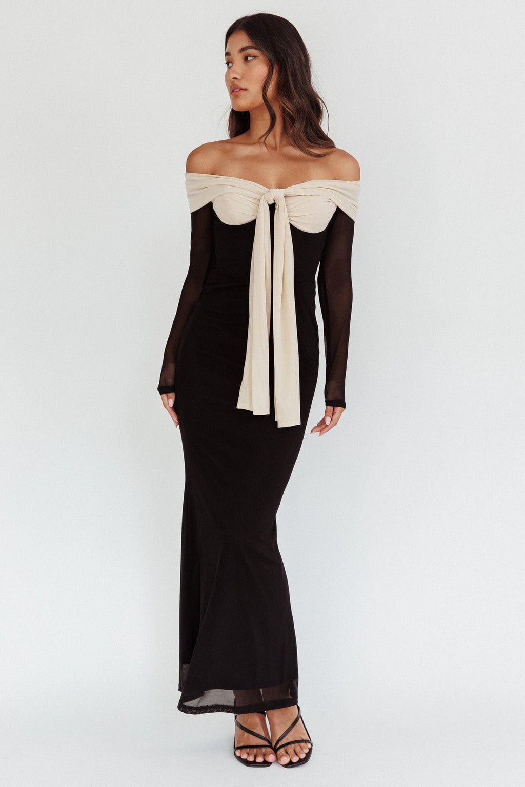 Perfect Worlds Off Shoulder Maxi Dress Black