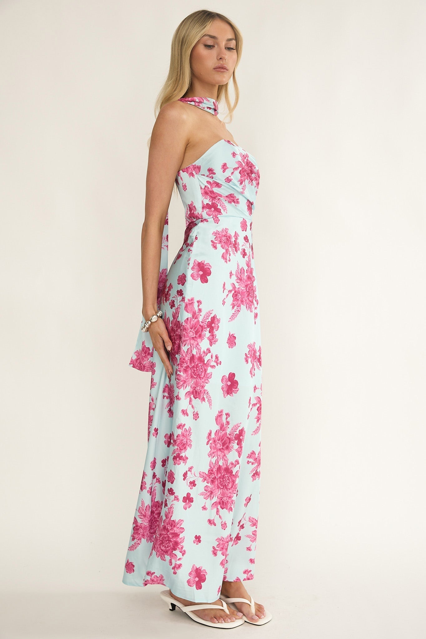 City Of Stars Strapless Scarf Maxi Dress Floral Ice Blue