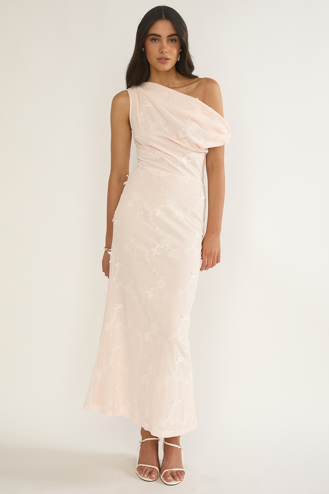 Alivya Asymmetric Neckline Maxi Dress Embellished Pink