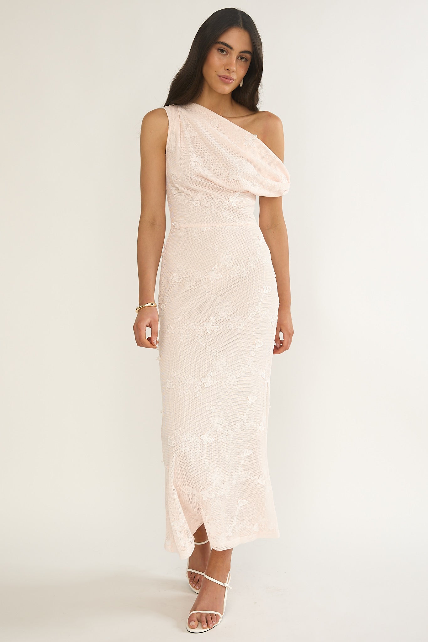 Alivya Asymmetric Neckline Maxi Dress Embellished Pink