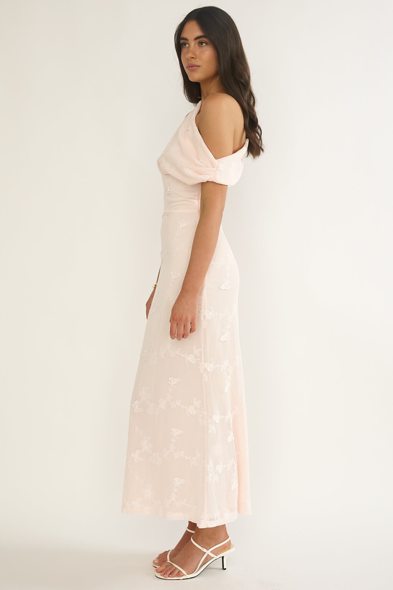 Alivya Asymmetric Neckline Maxi Dress Embellished Pink