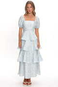 Giavana Puff Sleeve Layered Maxi Dress Floral Blue