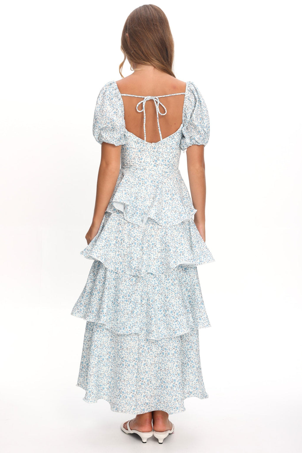Giavana Puff Sleeve Layered Maxi Dress Floral Blue