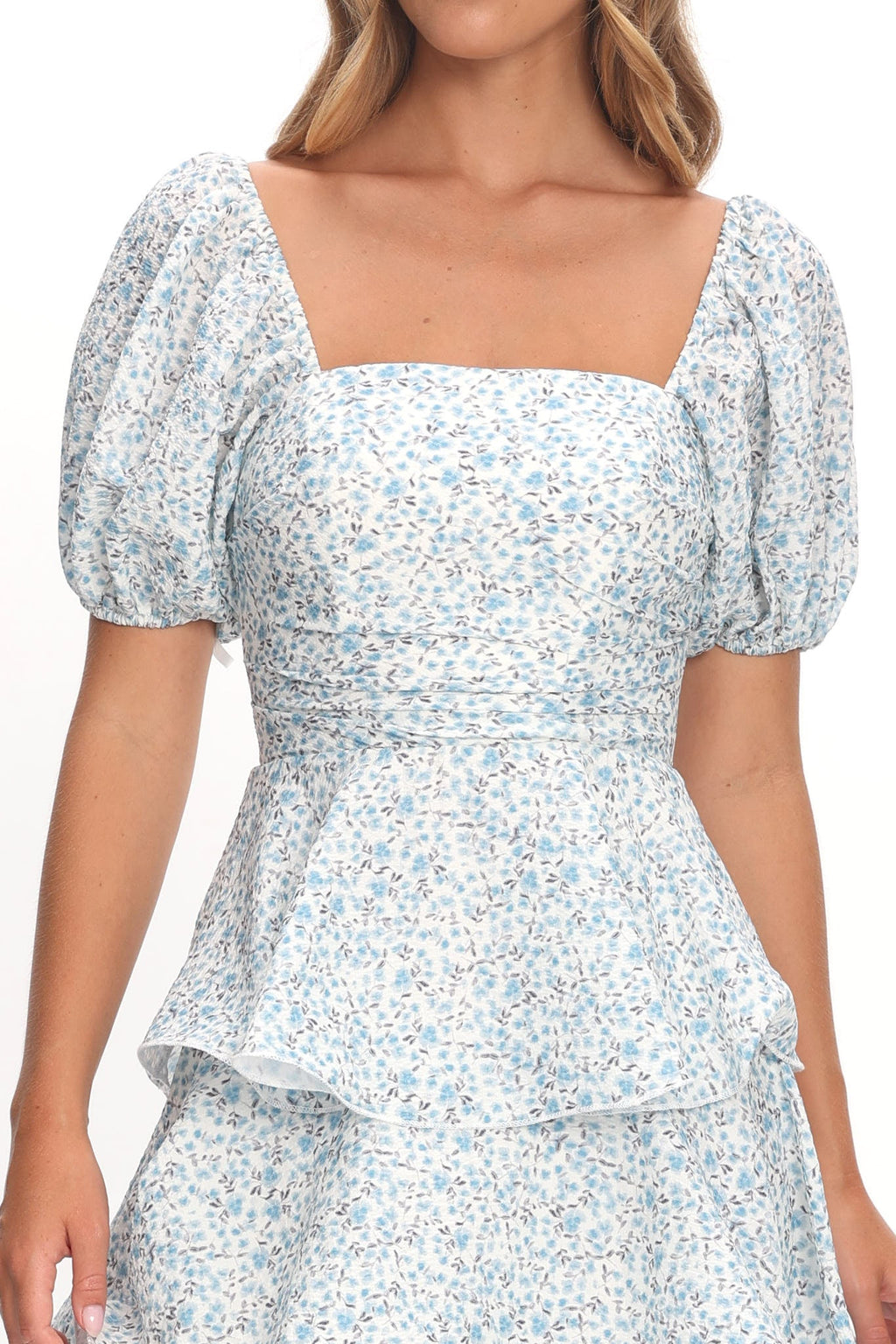 Giavana Puff Sleeve Layered Maxi Dress Floral Blue