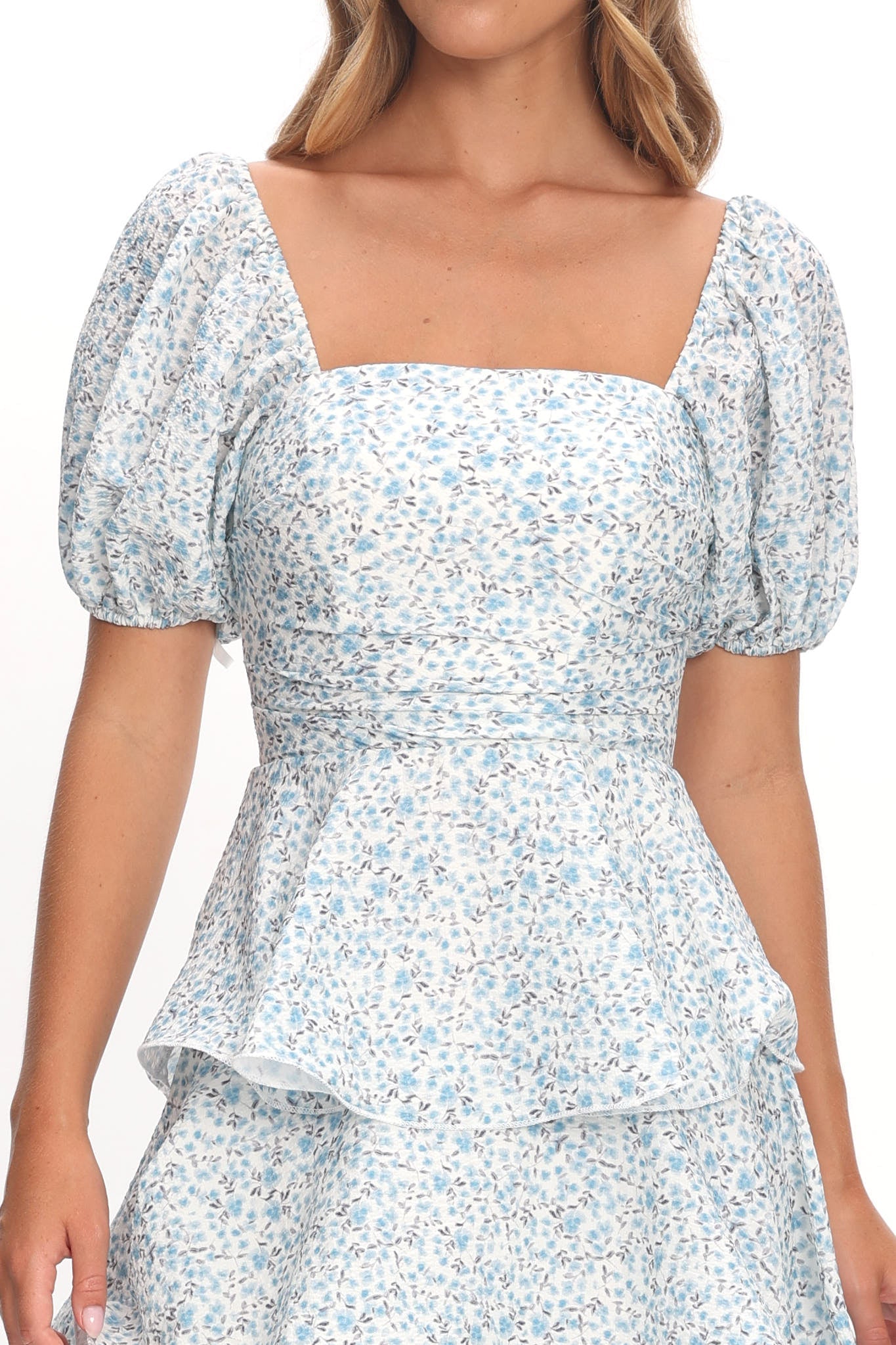 Giavana Puff Sleeve Layered Maxi Dress Floral Blue