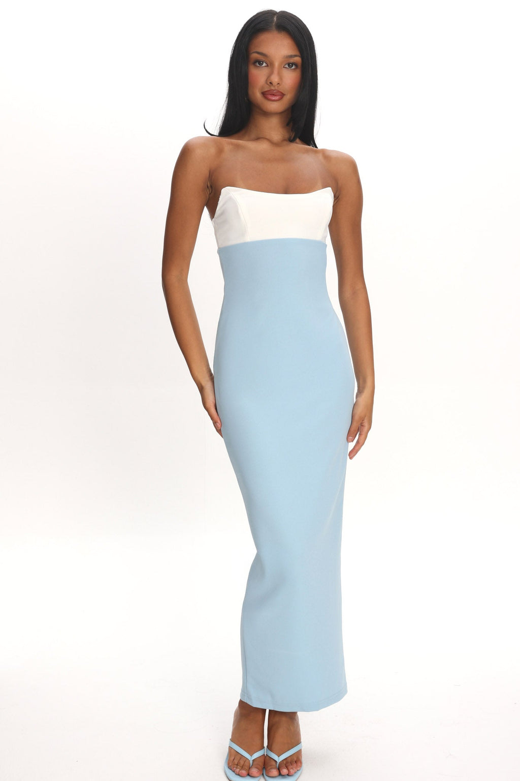 Regent Strapless Maxi Dress Contrast Blue