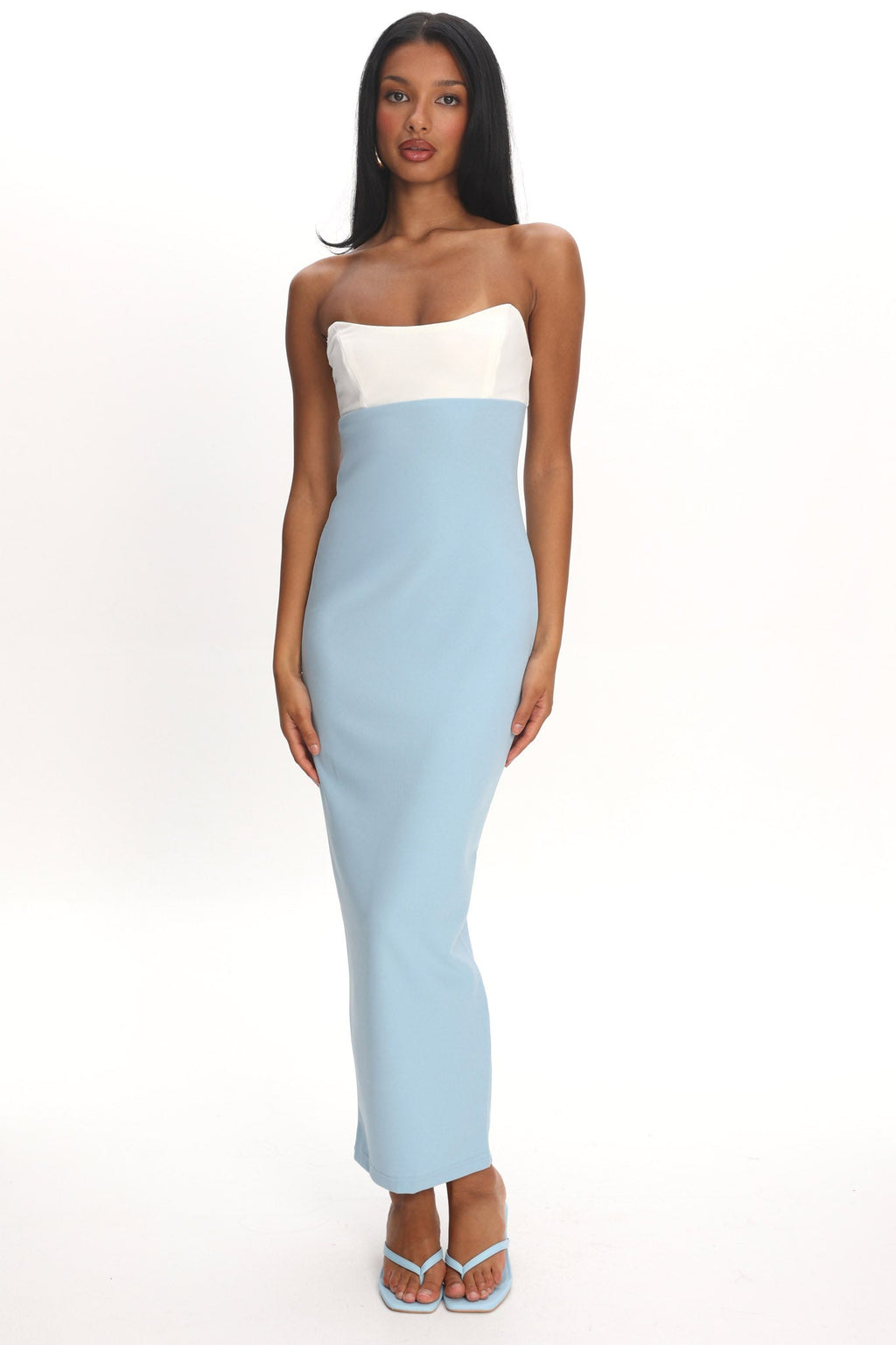 Regent Strapless Maxi Dress Contrast Blue