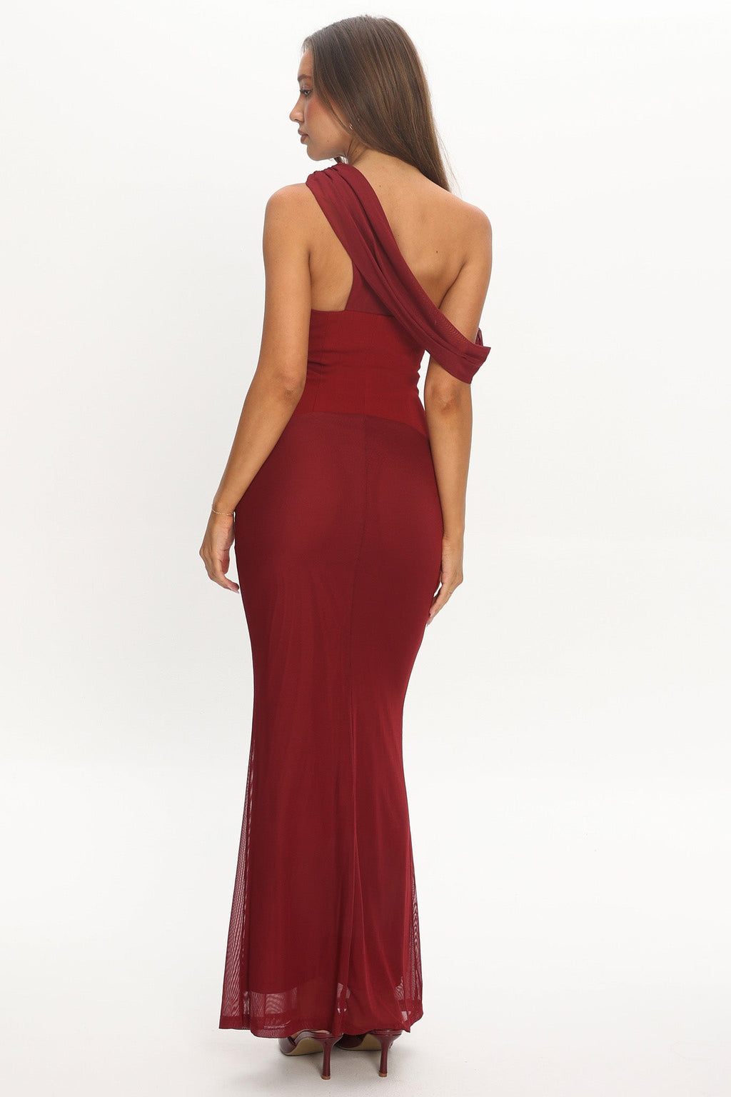 Milos Asymmetric Neckline Maxi Dress Wine