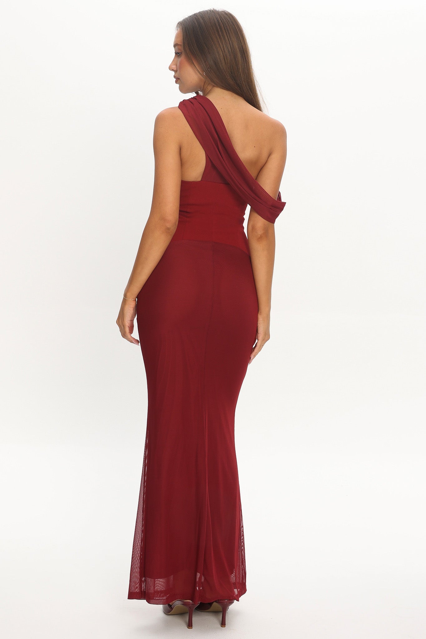 Milos Asymmetric Neckline Maxi Dress Wine