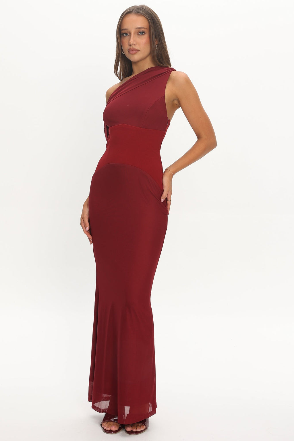 Milos Asymmetric Neckline Maxi Dress Wine