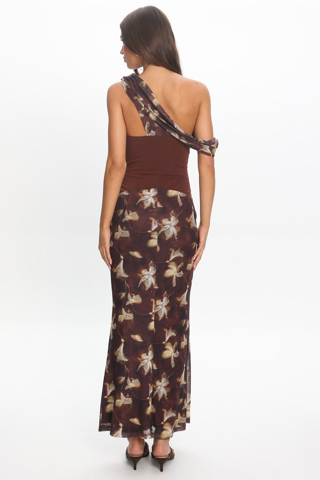 Milos Asymmetric Neckline Maxi Dress Floral