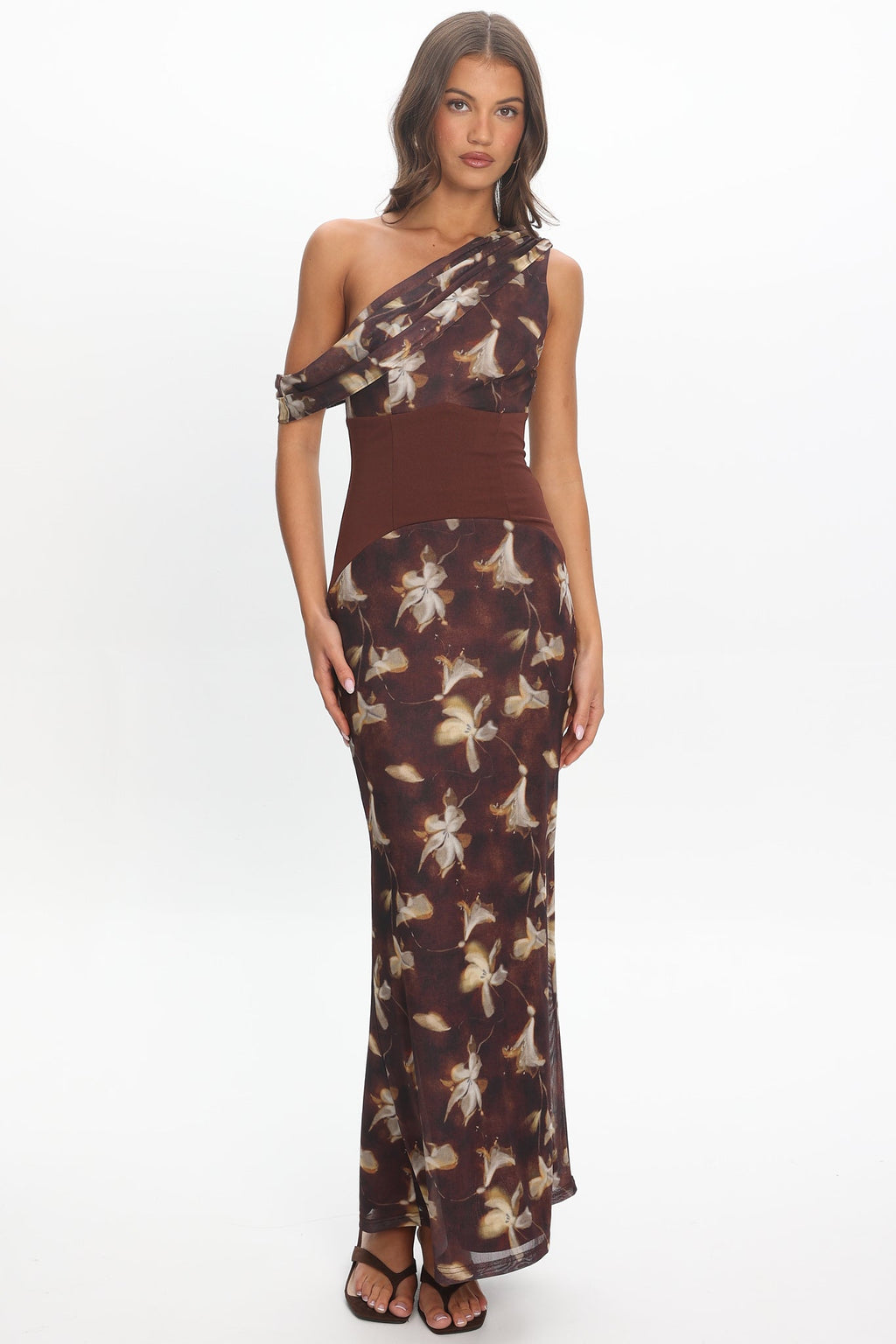 Milos Asymmetric Neckline Maxi Dress Floral