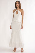 Clemence Smocked Frill Trim Maxi Dress White