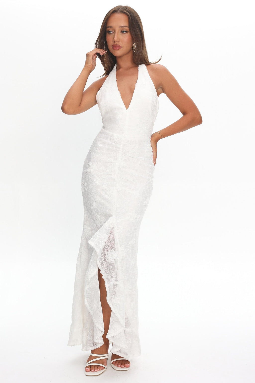 Alisette Halter Split Maxi Dress White