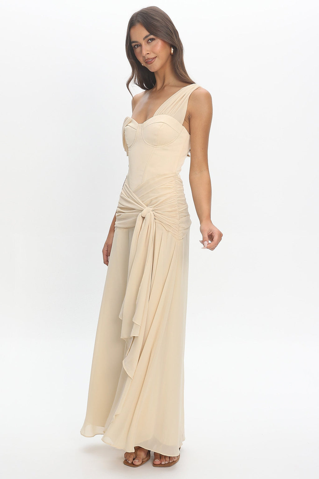 Keia Waist Sash Maxi Dress Powder Butter