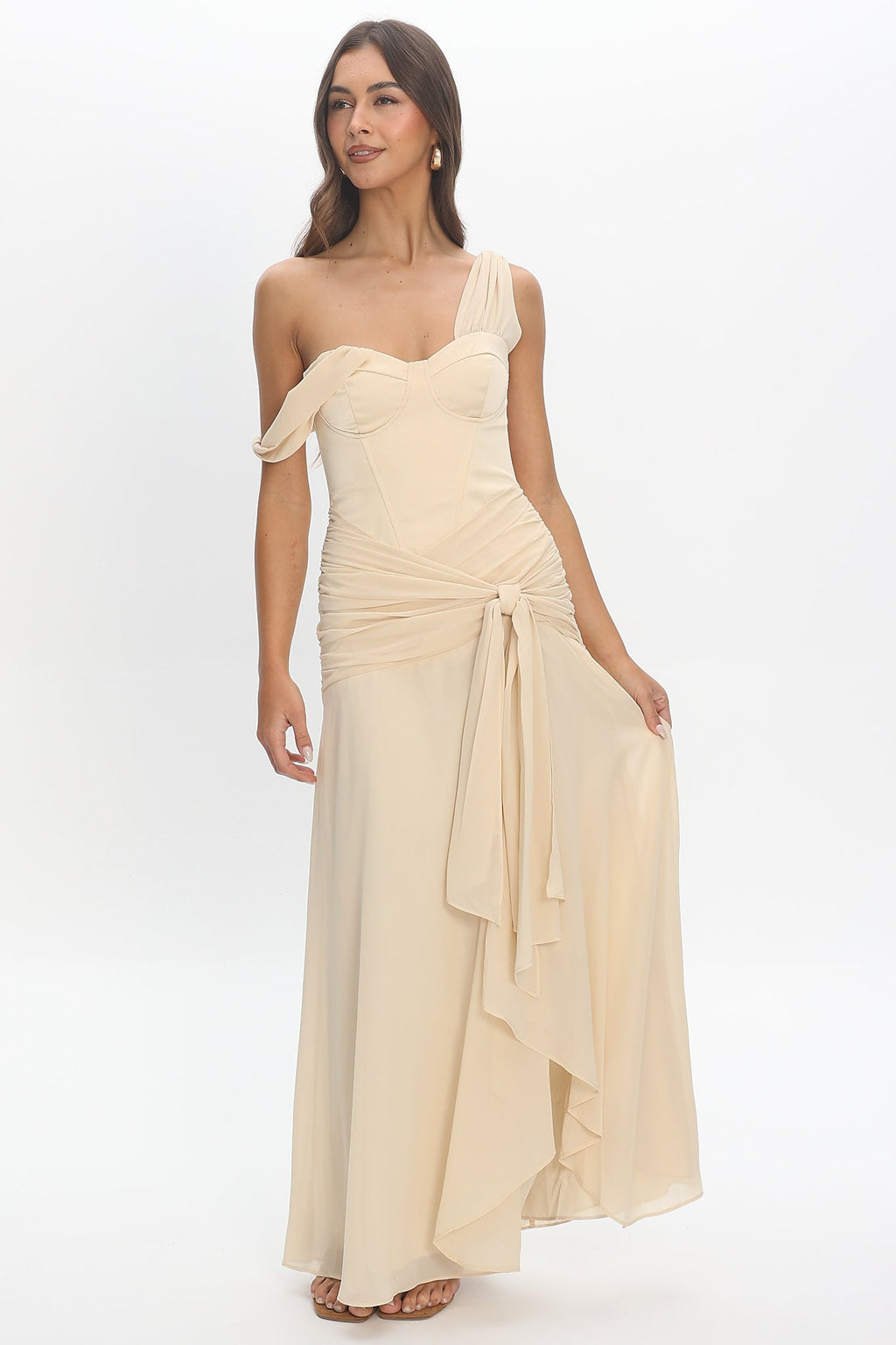 Keia Waist Sash Maxi Dress Powder Butter