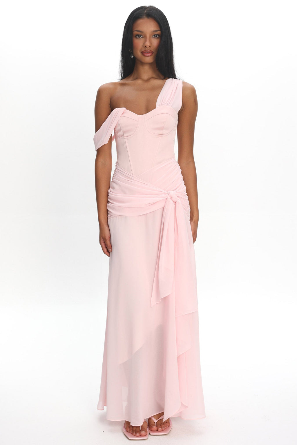Keia Waist Sash Maxi Dress Powder Pink