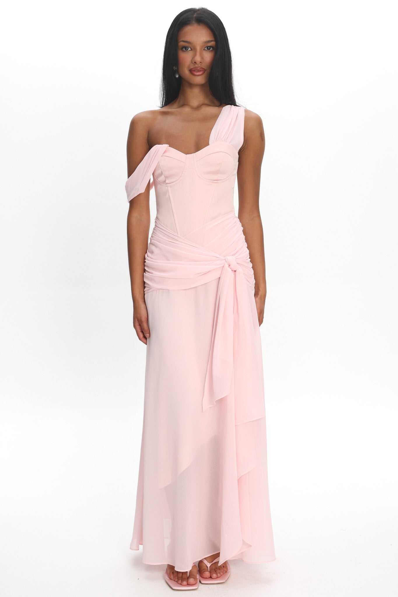 Keia Waist Sash Maxi Dress Powder Pink