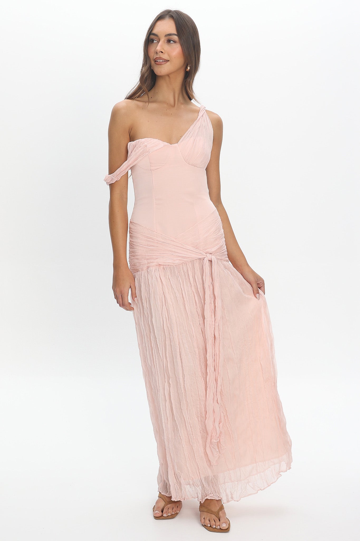 Keia Crepe Chiffon One-Shoulder Maxi Dress Light Pink