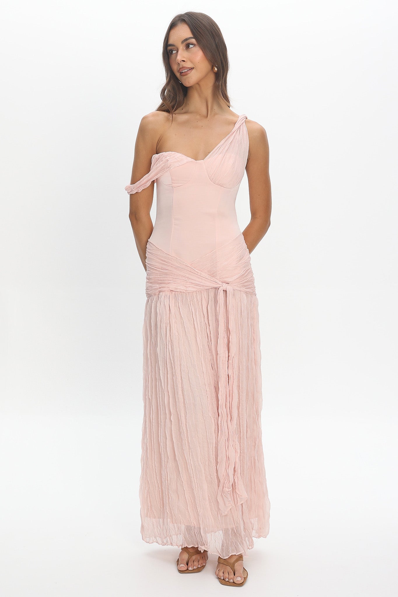 Keia Crepe Chiffon One-Shoulder Maxi Dress Light Pink