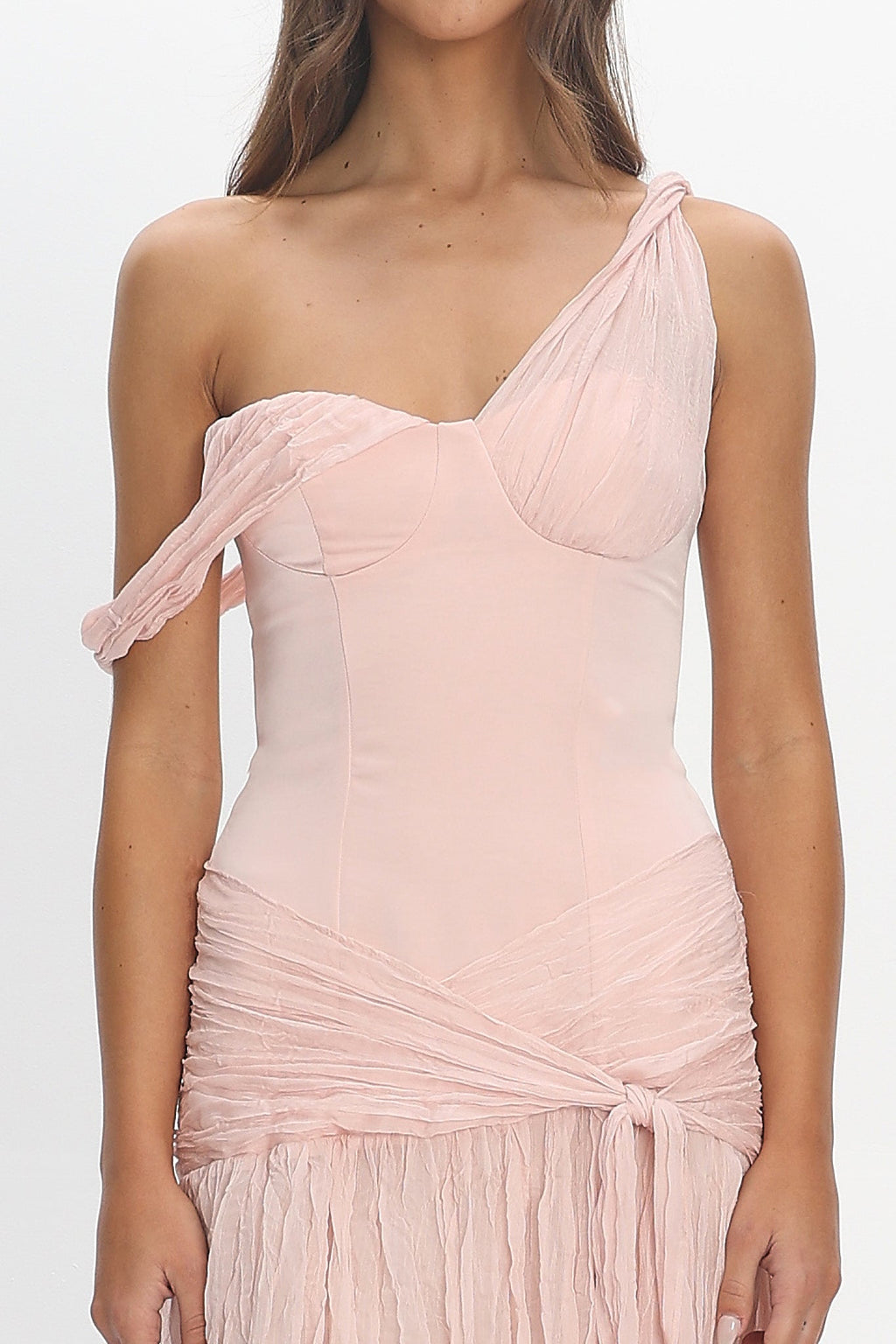 Keia Crepe Chiffon One-Shoulder Maxi Dress Light Pink