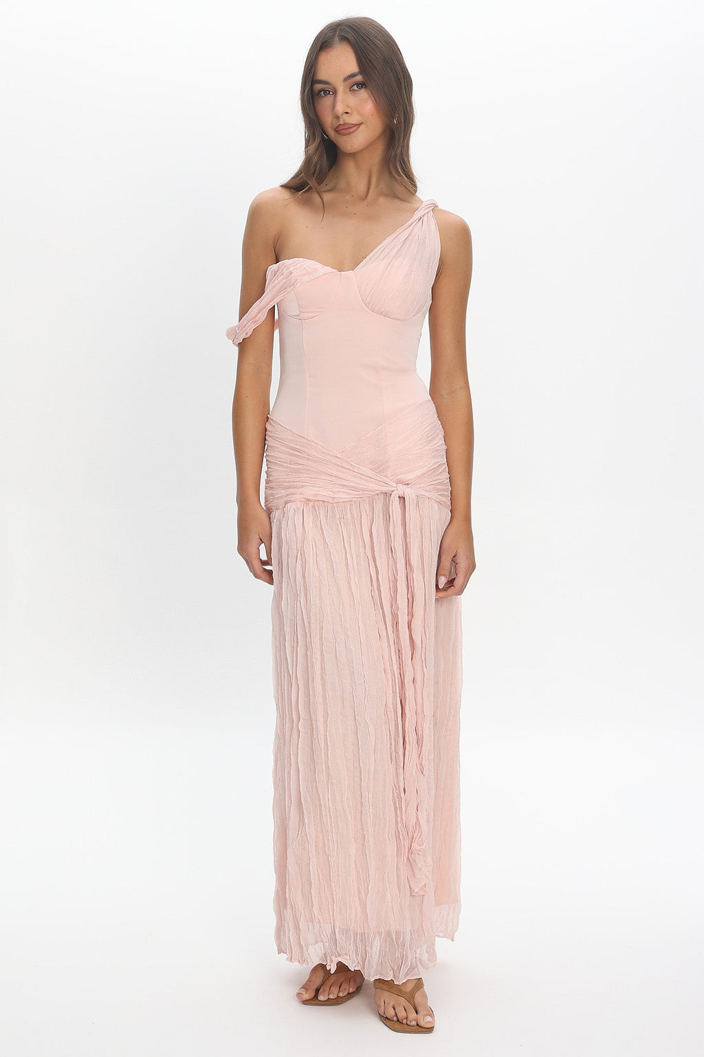 Keia Crepe Chiffon One-Shoulder Maxi Dress Light Pink