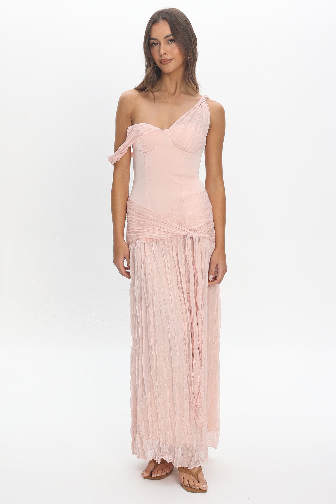 Keia Crepe Chiffon One-Shoulder Maxi Dress Light Pink