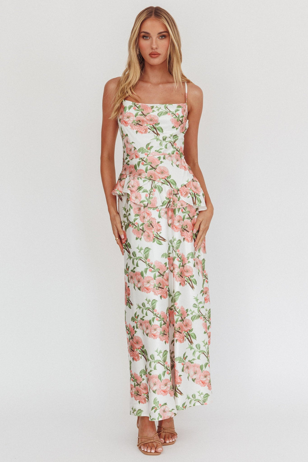 Jerica Ruffle Waist Maxi Dress Floral Blush