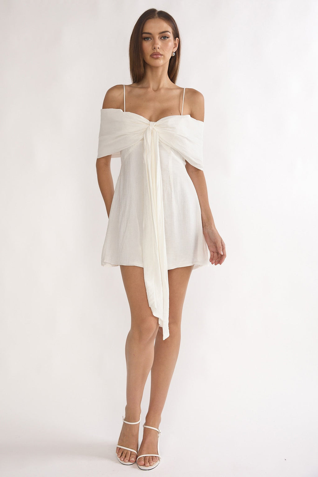 Lillibet Bow Tied Bust Mini Dress White