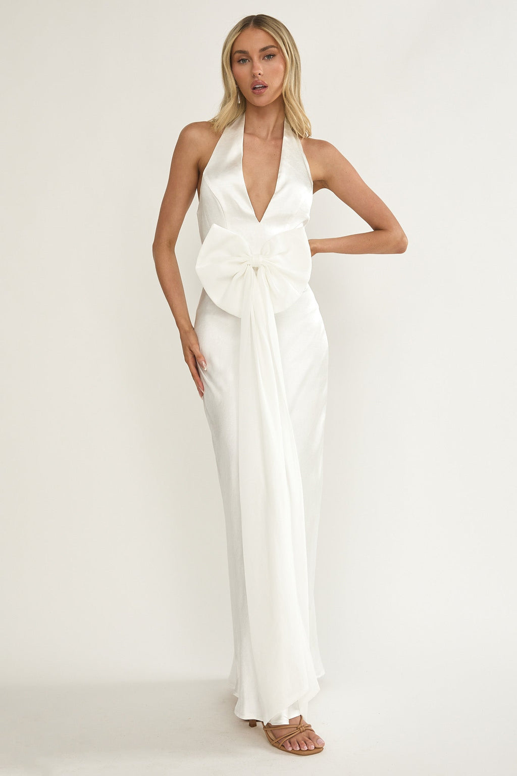 Ophelina Oversized Bow Halter Dress White